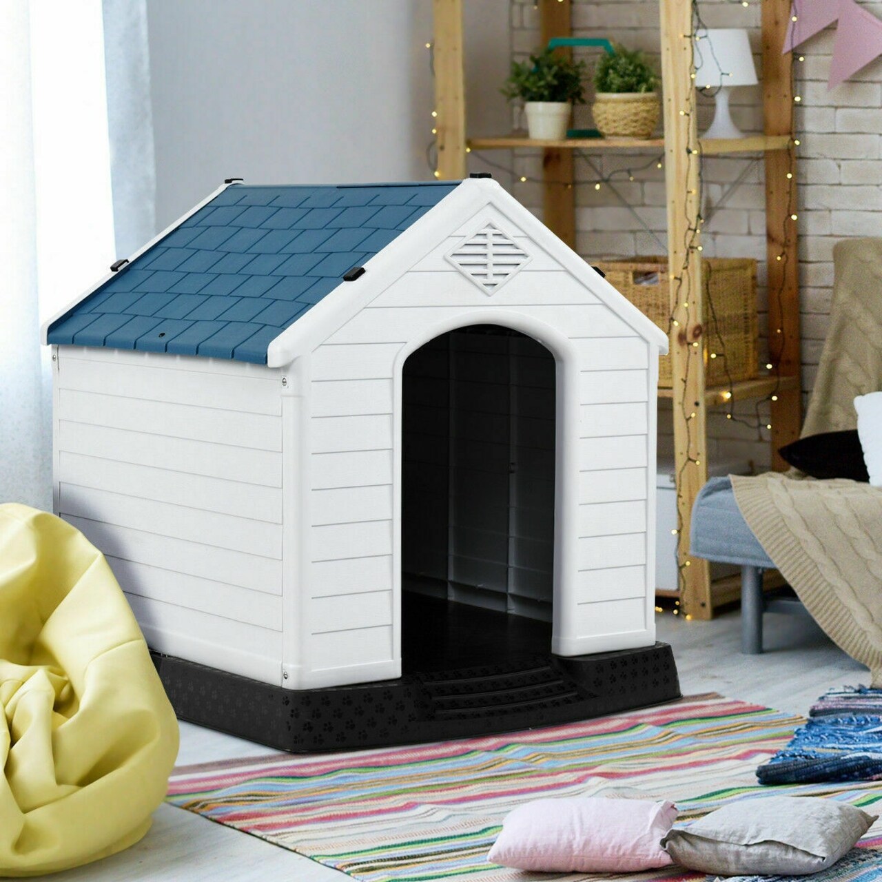 Indoor/Outdoor Waterproof Plastic Dog House Pet Puppy Shelter